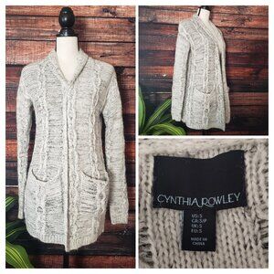 Cynthia Rowley S Cardigan Sweater Open Fuzzy Alpaca Wool Blend White Gray Marled